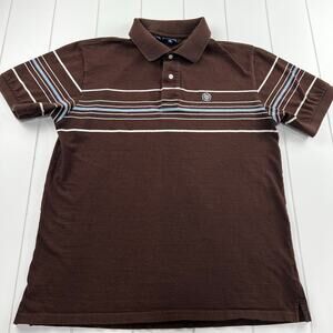 Lion Brand Brown Polo Shirt  Men's size medium Blue Stripe Y2K